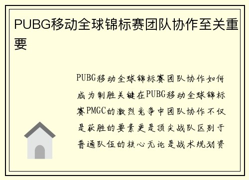 PUBG移动全球锦标赛团队协作至关重要
