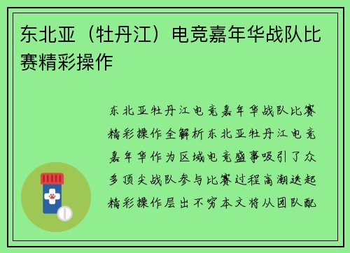 东北亚（牡丹江）电竞嘉年华战队比赛精彩操作